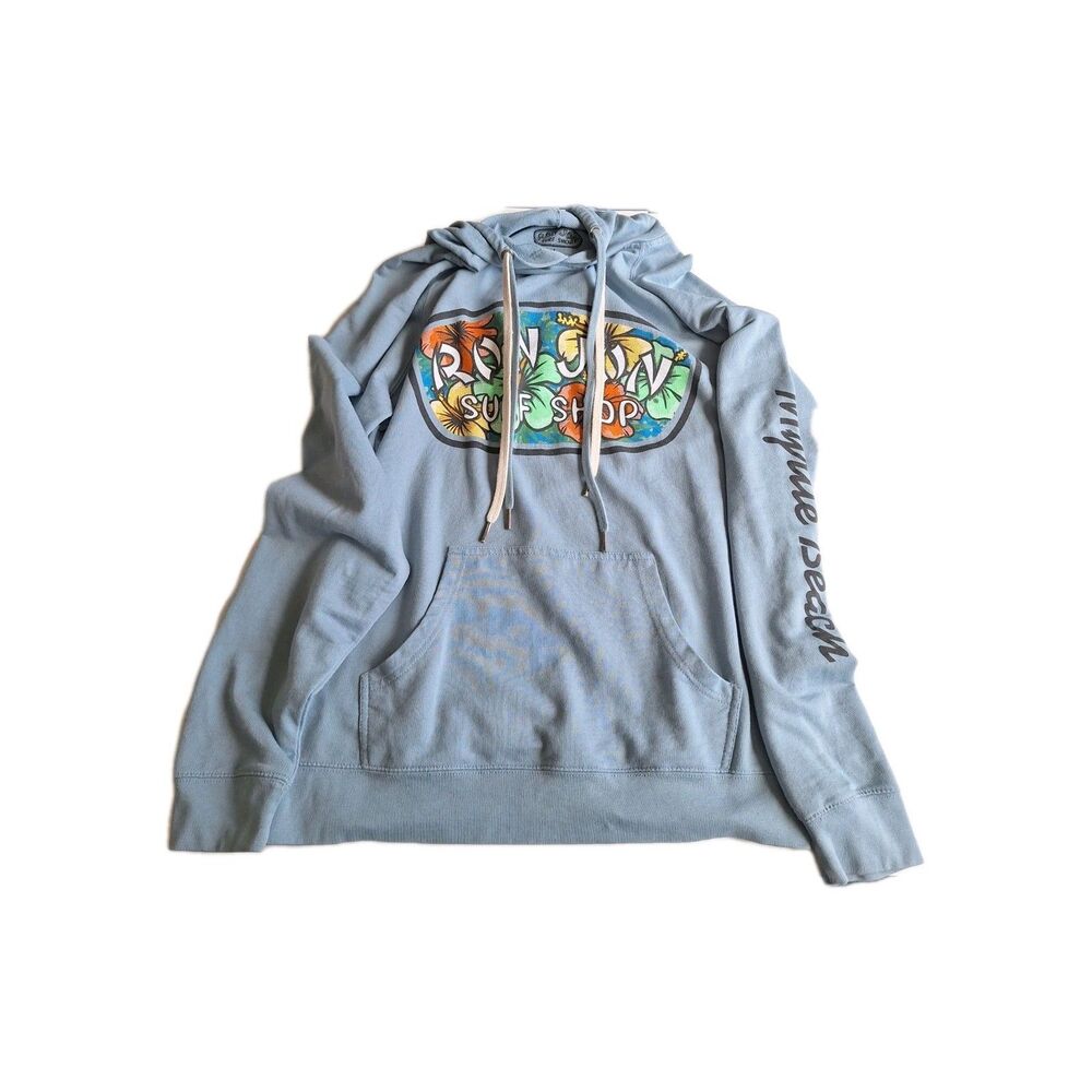 Ron Jon Surf Shop Hoodie Men Large Blue Pullover Sweatshirt Floral Myrtle Beach